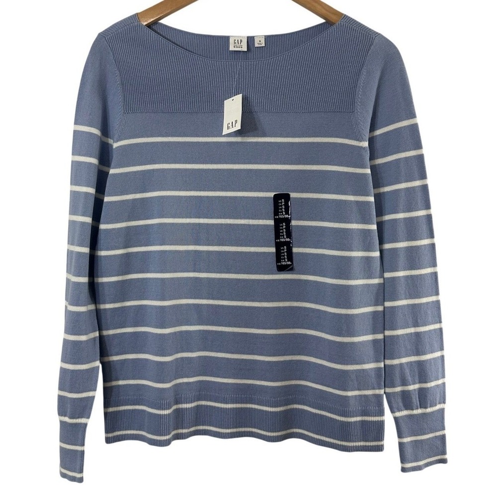 Gap Womens Striped Cotton Boat Neck Sweater Blue White Long Sleeve Small NWT